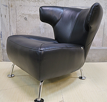 IDC大塚家具】Domicil ドミシール 黒総革 アームチェア 1人掛けソファ