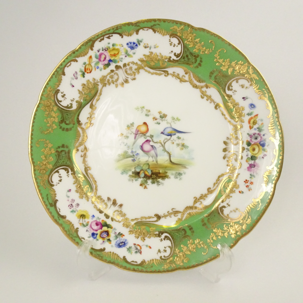 Coalport コールポート 英国製 手描き プレート 23cm 3羽の鳥 花草木柄