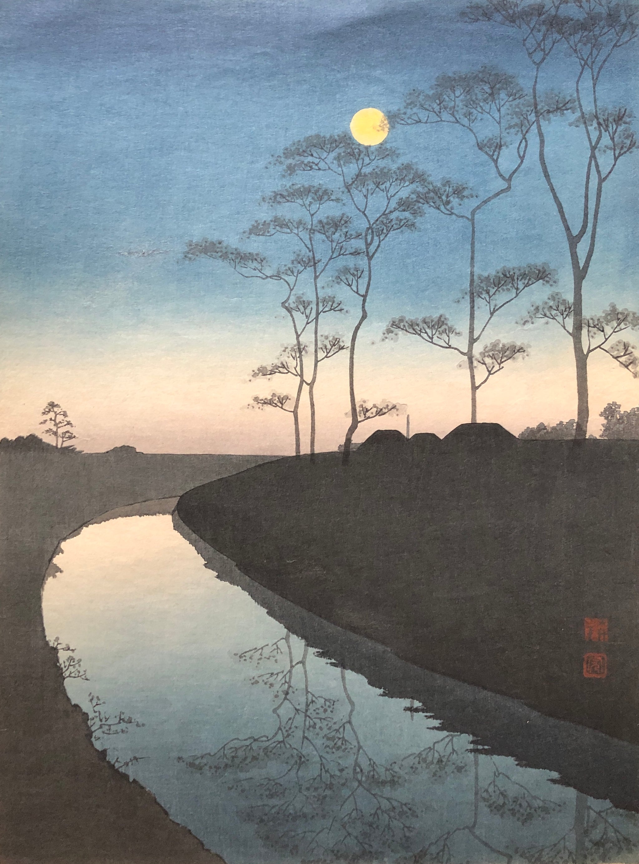 庄田耕峯「Moonlit Sea(月明かりの海)」本物木版画、初期摺りセット