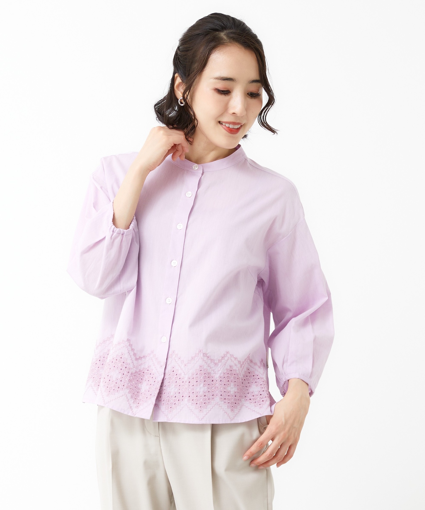 レディース コットン 裾刺繍 ブラウス通販 [0301-53106