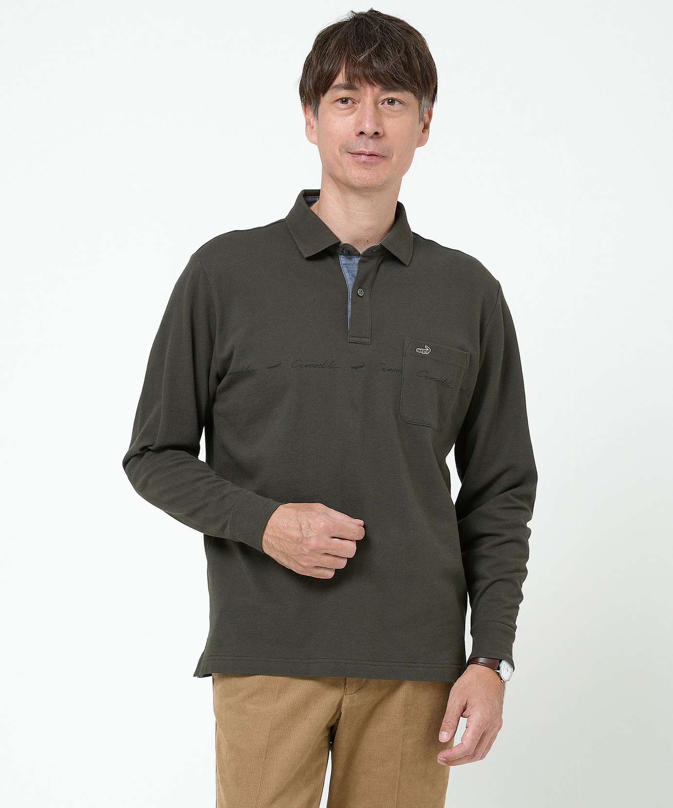メンズ ロゴプリント 長袖ポロシャツ通販 [1602-56205] - クロコダイル