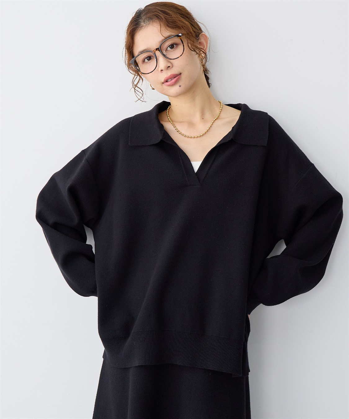 anyfee/大きいサイズ】ポロスキッパーニットプルオーバー