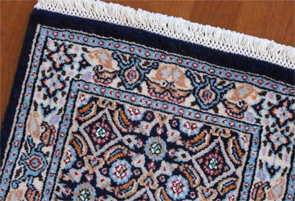 ペルシャ絨毯玄関マット 60×40センチサイズ イラン・ムード産 藍色