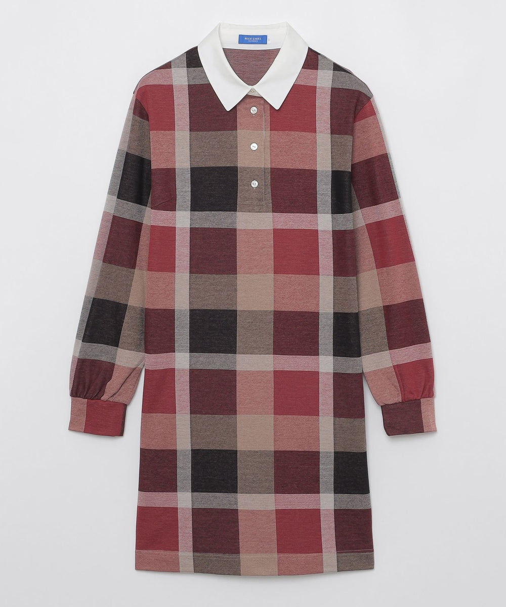 クレストブリッジチェックジャカードジャージードレス（ドレス）｜BLUE