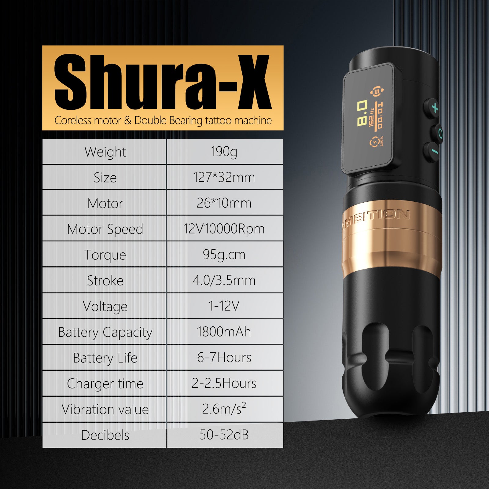 AMBITION Shura-X Wireless Tattoo Machine | 7H Battery & Low Noise