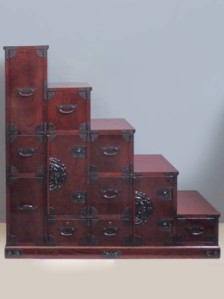 昭和レトロ家具　階段箪笥　レトロ　引き出し家具　民芸家具　アンティーク タンス 箪笥 たんす 民芸調 4点セット 和箪笥 左右階段 水屋 引出