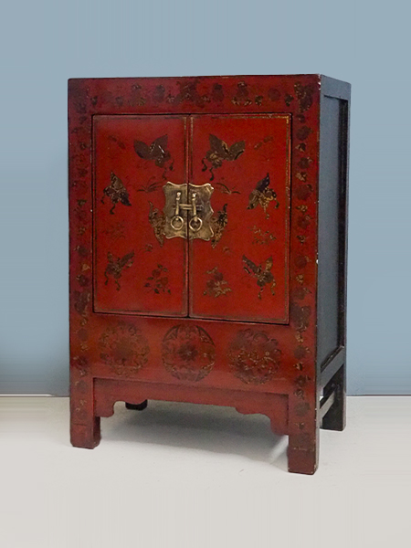 中国漆塗りキャビネット　花鳥図　飾り棚　アンティーク調家具 漆工芸 漆塗り チェスト 棚 花鳥図 螺鈿細工 中国天津制造 引出し