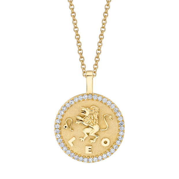 LEO ZODIAC COIN PENDANT WITH DIAMOND FRAME – Anita Ko