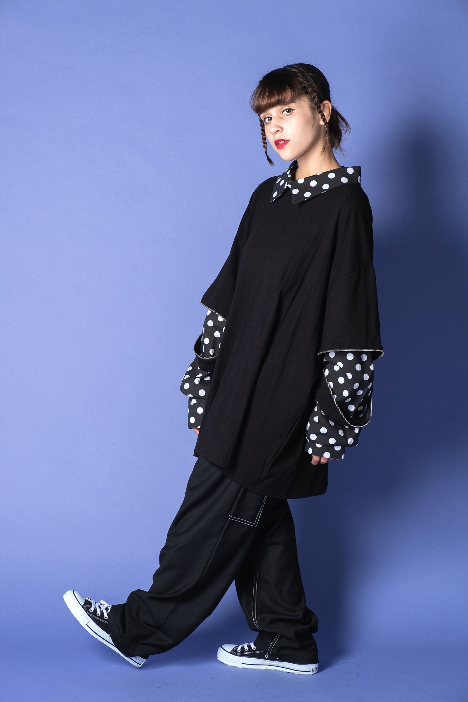 オープンジップフェイクレイヤードットシャツカットソー ankoROCK