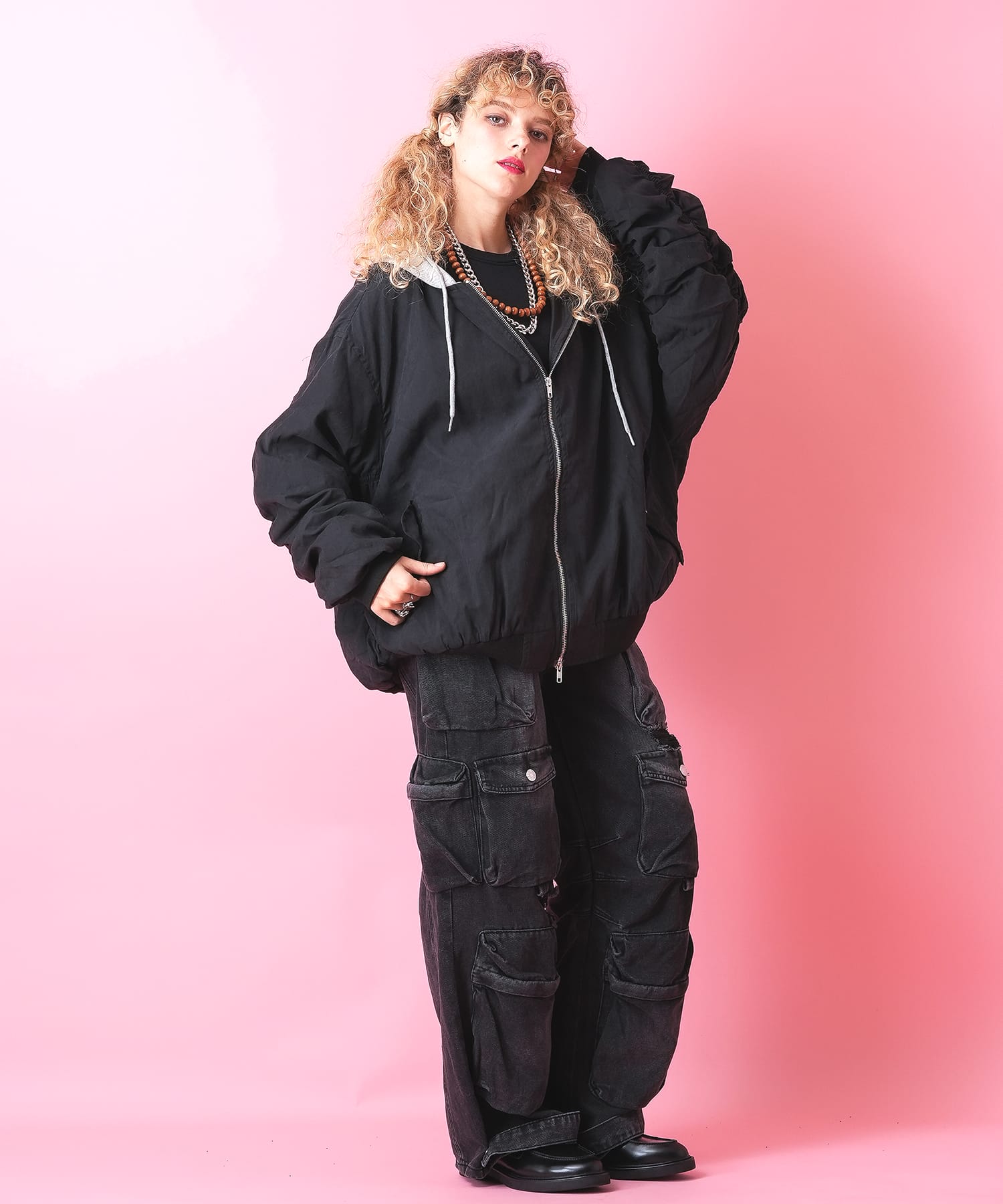 スウェットフード切替ピーチフライトジャケット / メンズ レディース