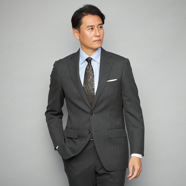アウトレット】日本製素材スーツ グレーシャドーストライプ ベーシック