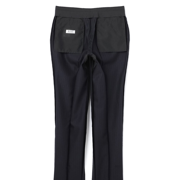 洗える ストレッチ 2パンツスーツ 紺ストライプ LES MUES ブリティッシ