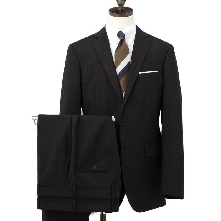 アウトレット】洗える ストレッチ 2パンツスーツ 黒ストライプ LES MUE