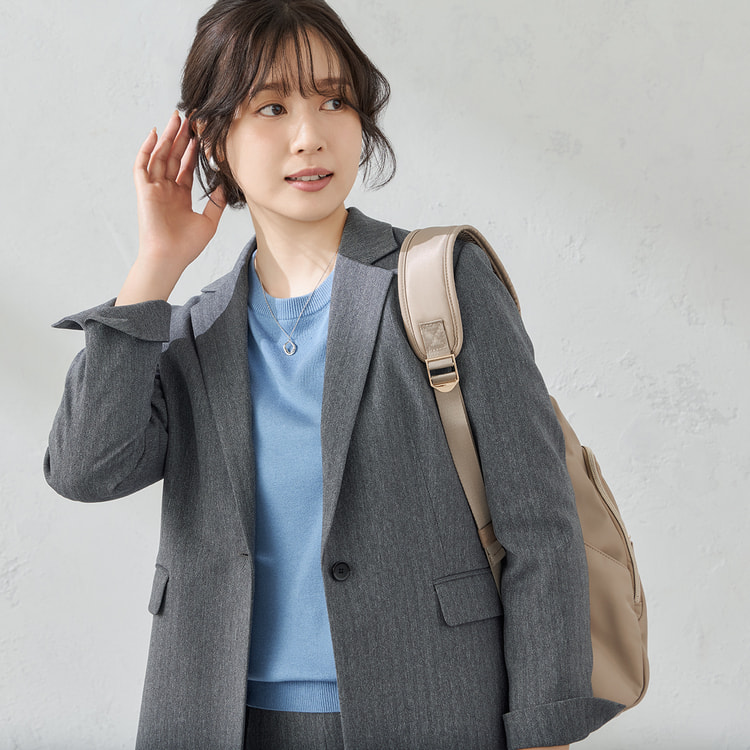 ウールライクツイード調 テーラードジャケット グレーヘリンボーン