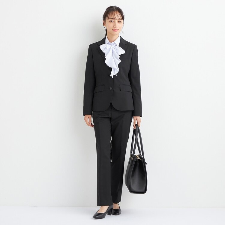ビジネスから就活まで】洗える 黒無地ストレートパンツ セットアップ