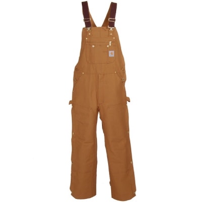 Carhartt R37BRN Duck Zip-To-Thigh Unlined Brown Bib Overalls