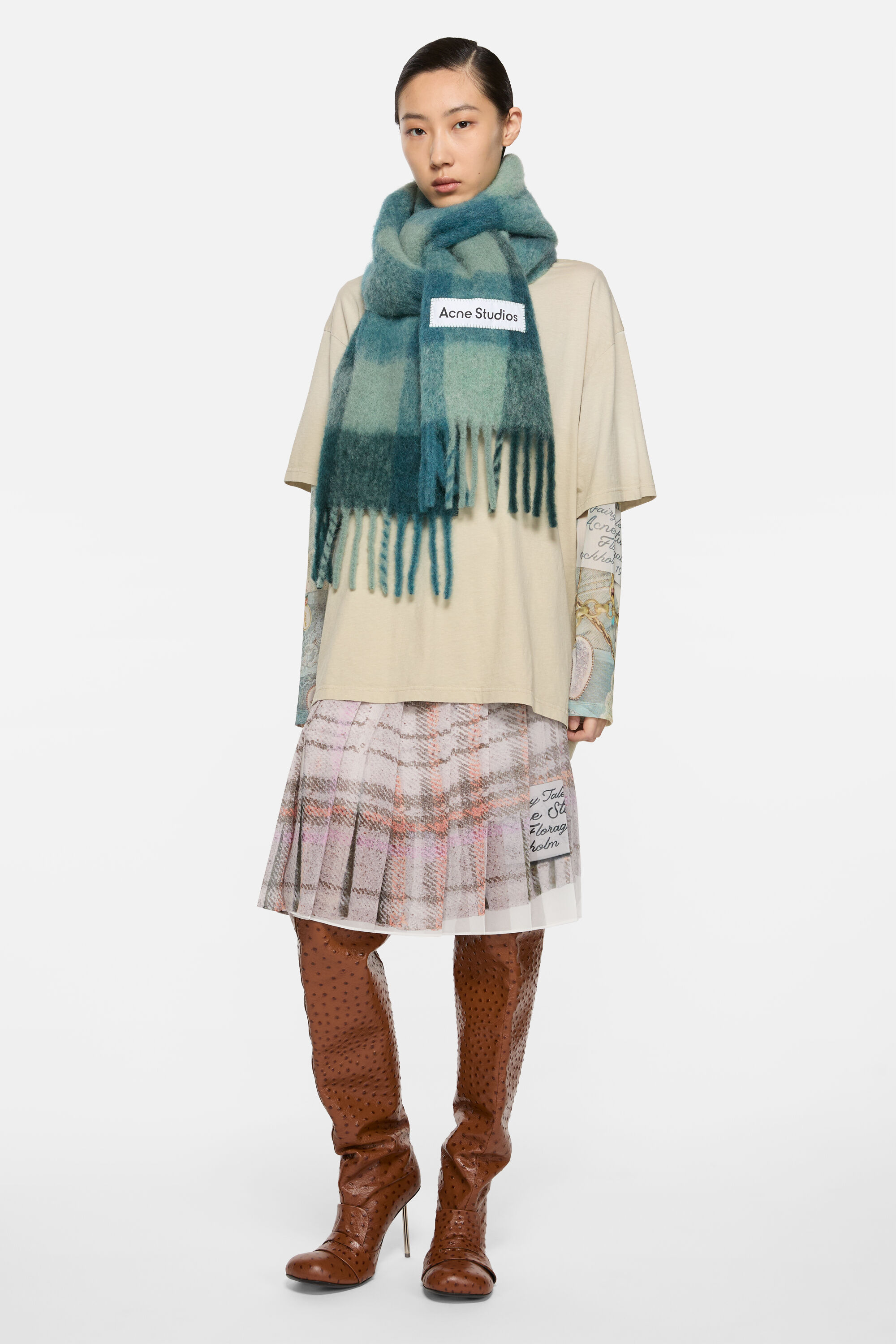 Acne Studios - Mohair checked scarf - Teal/Grey/Green