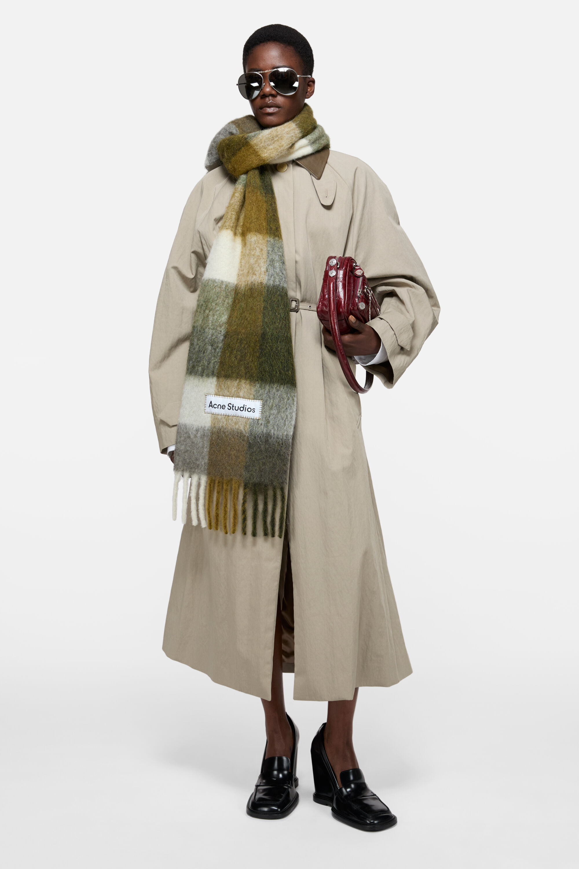Acne Studios - モヘアチェックスカーフ - トープ/グリーン/ブラック