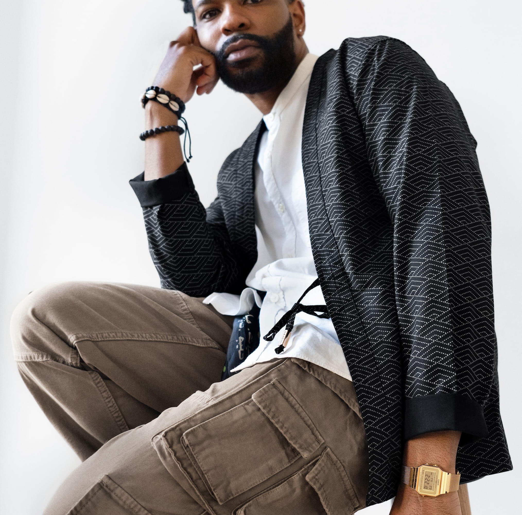 Noragi Jacket - Black Wave | AKASHI-KAMA Kimono Shirt