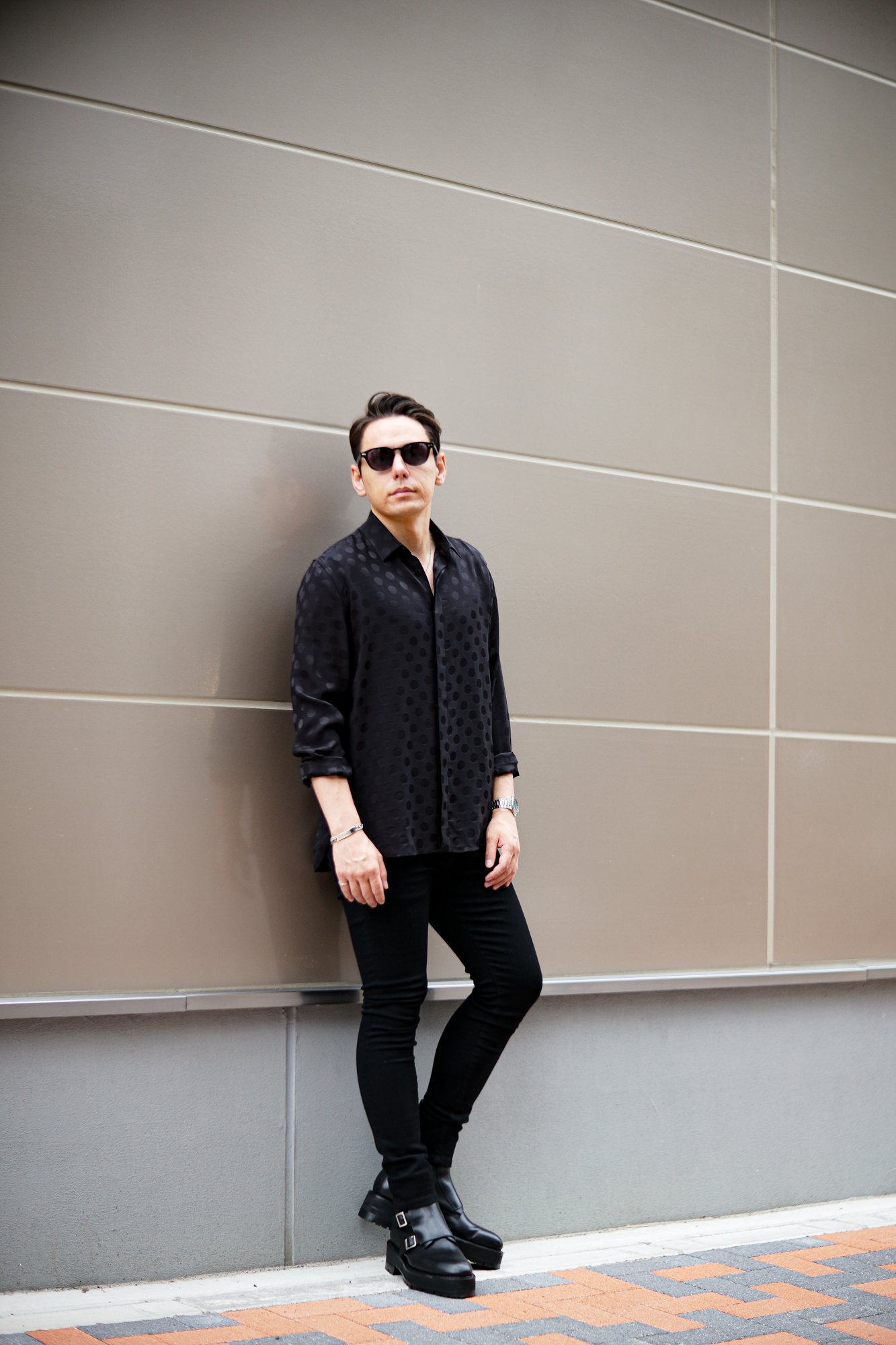 SAINT LAURENT (サンローラン) SHIRT IN DOTTED SHINY AND MATTE SILK