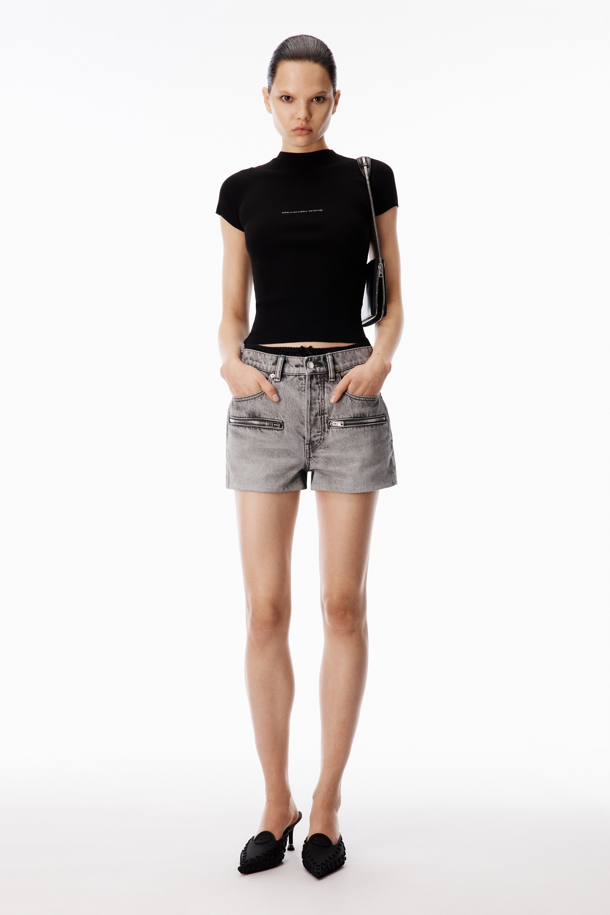 Silk Brief Zip Short in WASHED GREY | alexanderwang®