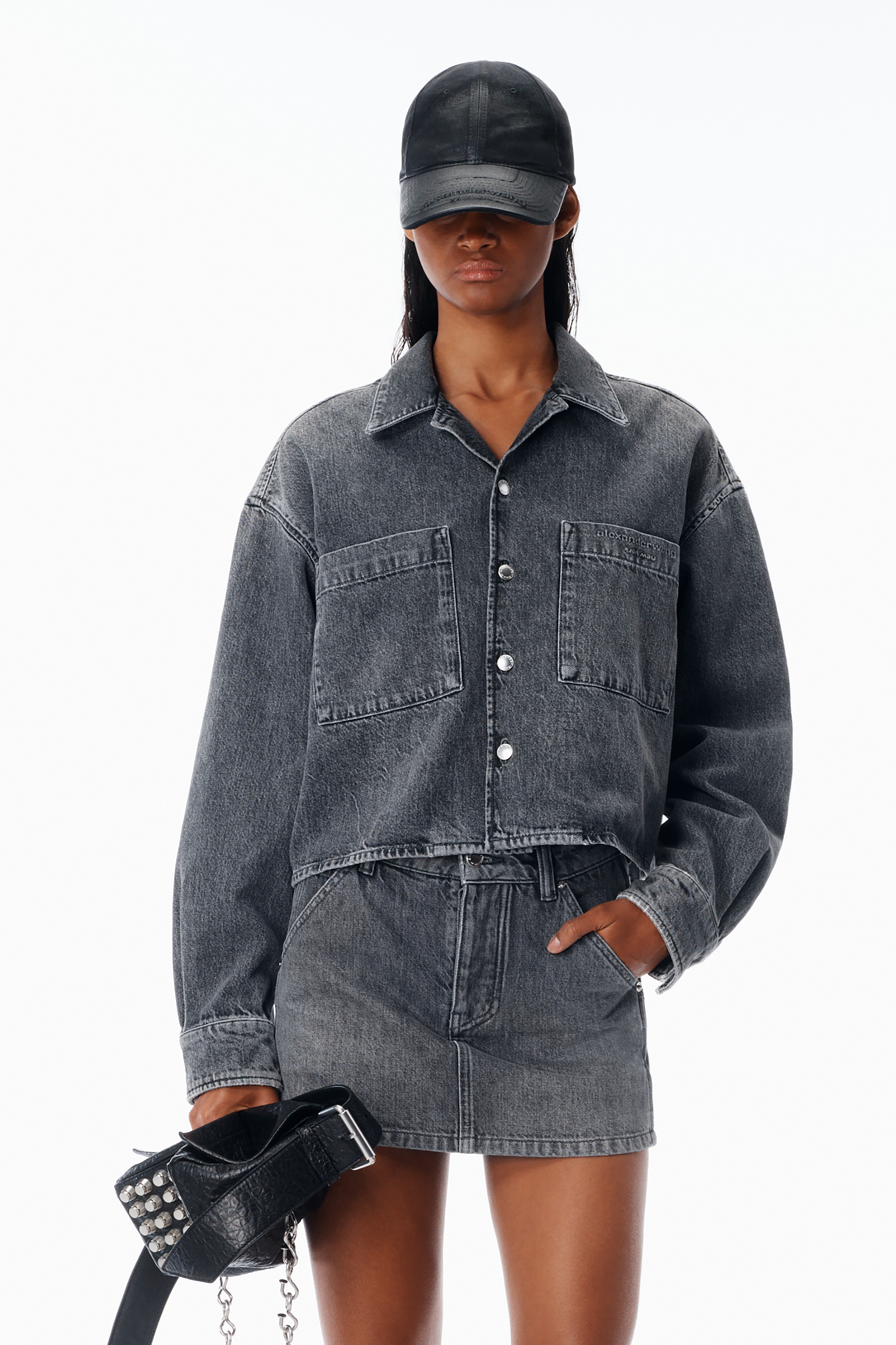 Cropped Long Sleeve Shirt in LIGHT GREY | alexanderwang®