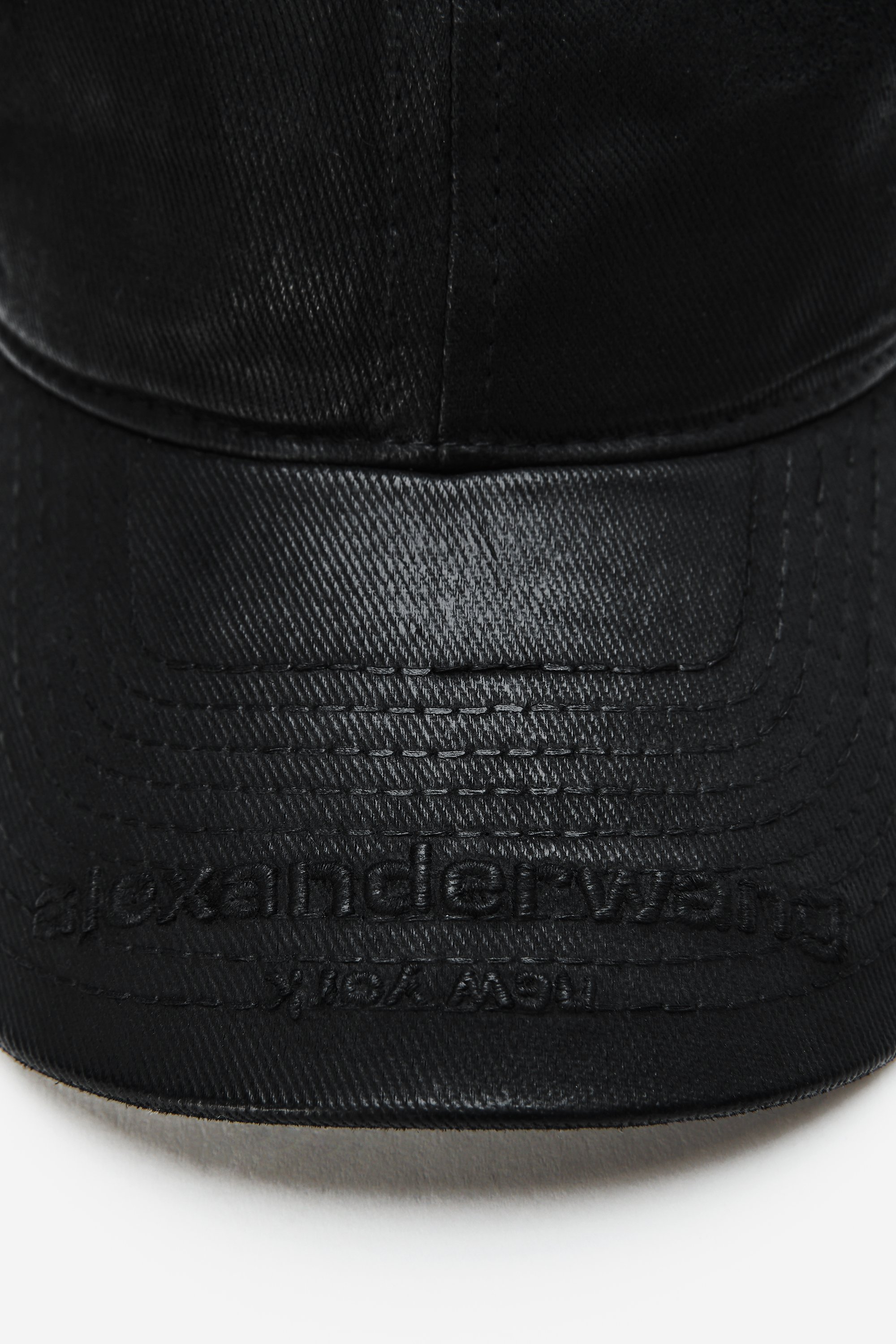 Unisex Logo Embroidered Cap in Coated Cotton in BLACK | alexanderwang®