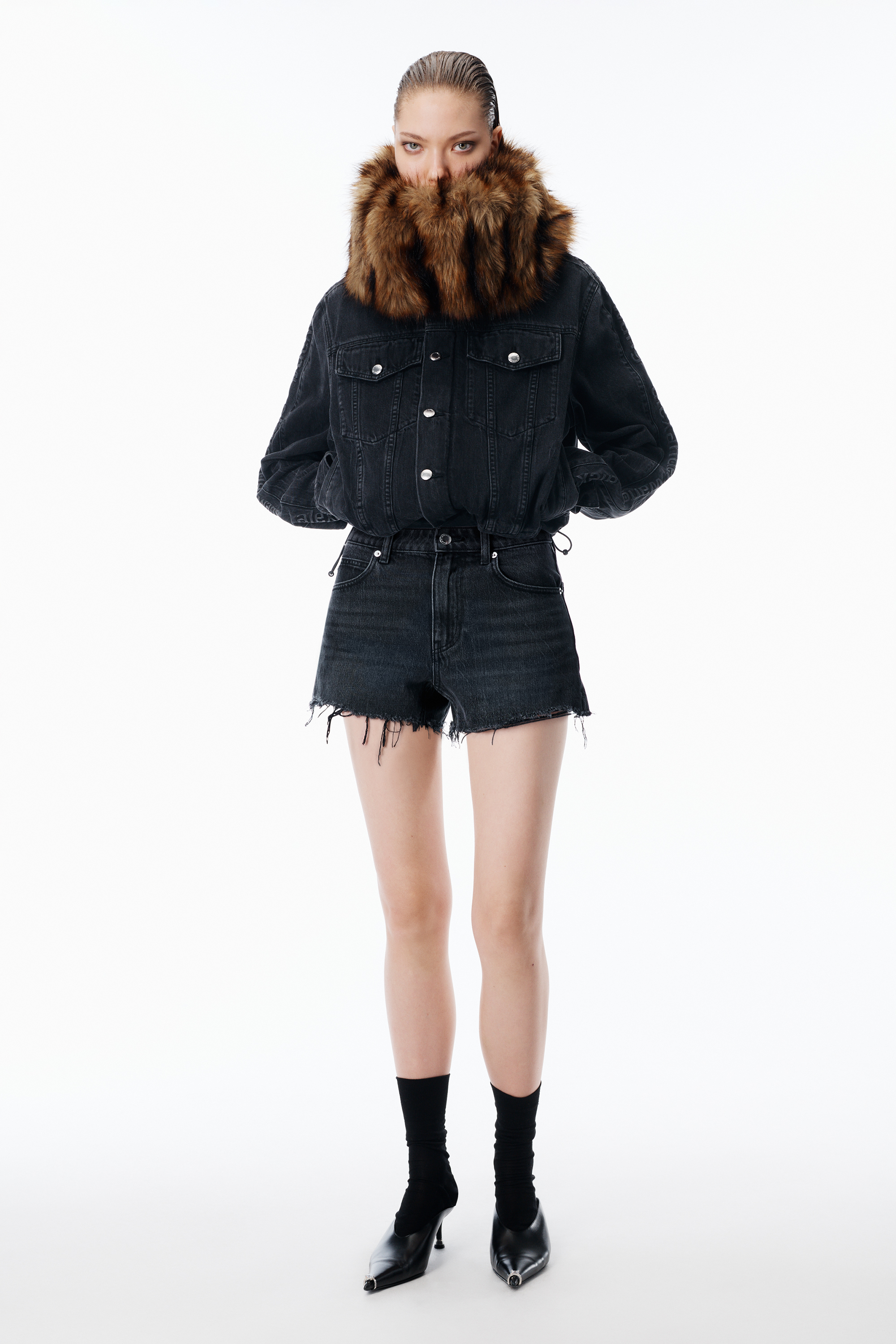 Bite High Rise Denim Short with logo pocket in GREY AGED