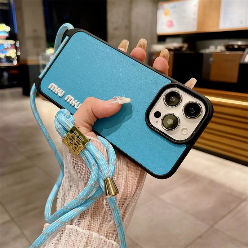 miu miu ブルーグレー レザー iPhone13proケース miu miu ブルーグレー