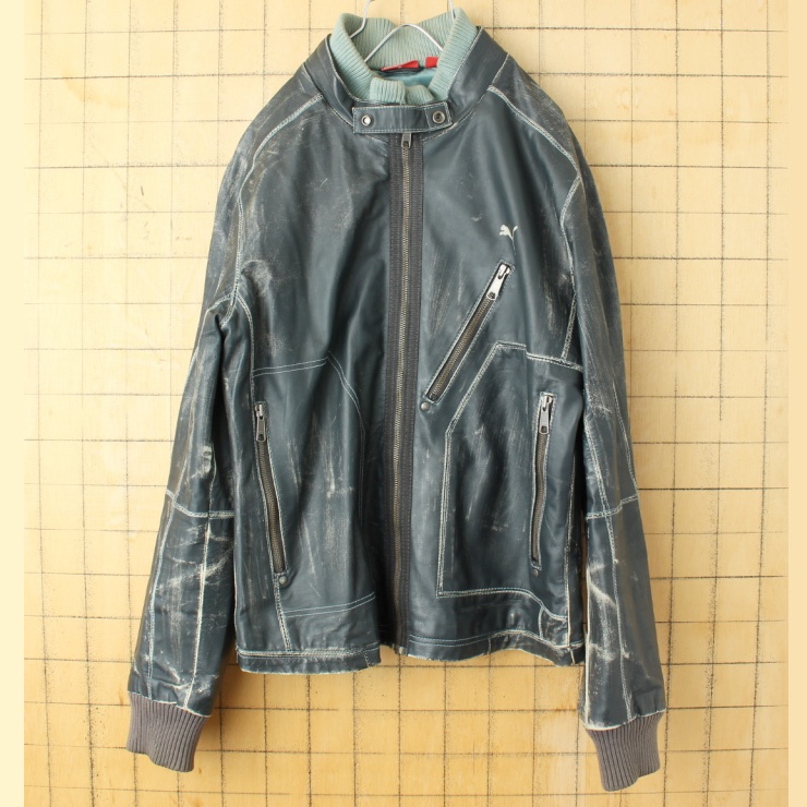 PUMA プーマ レザー ライダース ジャケット レディースL メンズM相当
