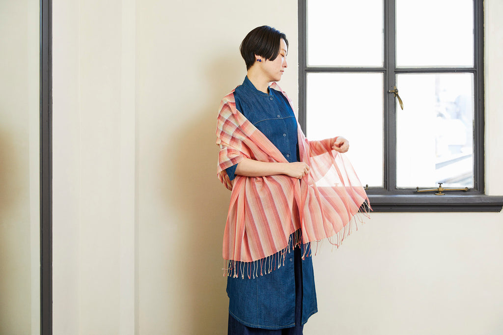 色合わせストール 万華鏡 - 茜 - アトリエシムラ