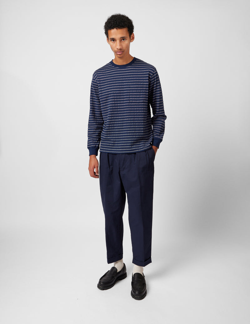 Beamsプラス2プリーツツイルパンツ-ダークネイビーブルー|Article.