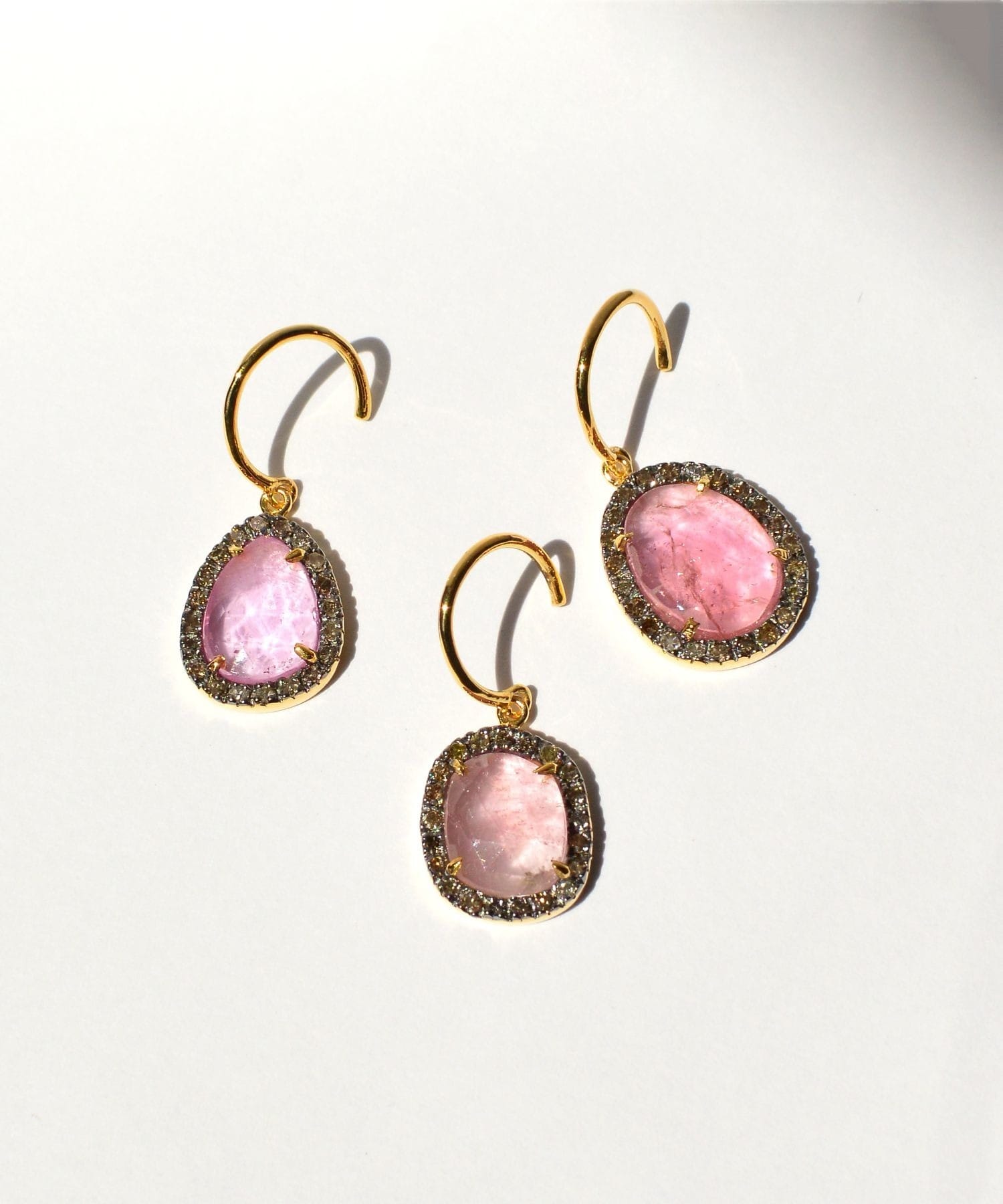 elafonisi] pink tourmaline pave diamonds drop pierced earring