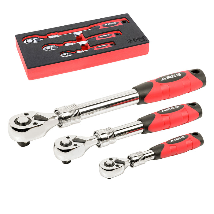 ARES 42055 - 3-Piece 72-Tooth Extendable Ratchet Set — ARES Tool