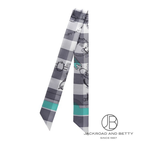 HERMES エルメス ツイリー スカーフ チェック柄 白 グレー 系 2本組