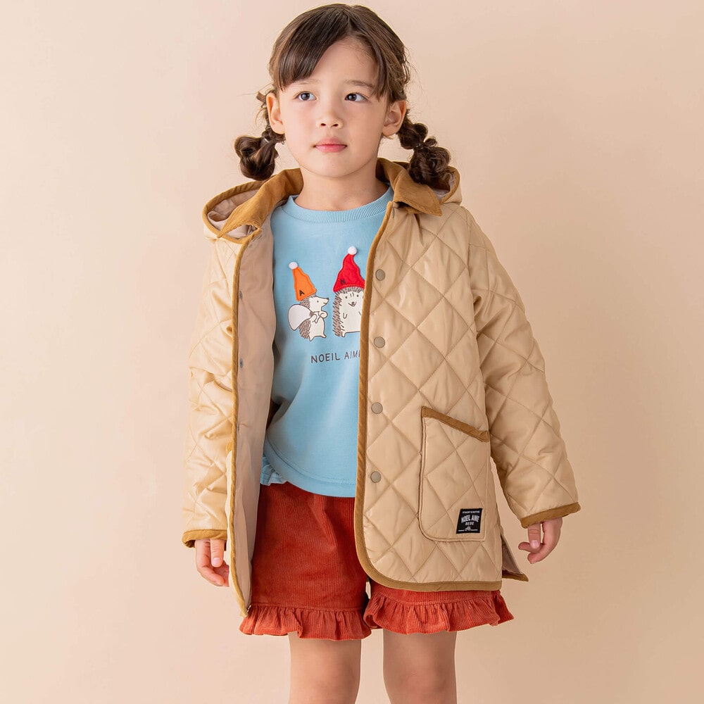 モールリボン刺繍キルトステンカラーコートベージュ STRAWBERRY-FIELDS