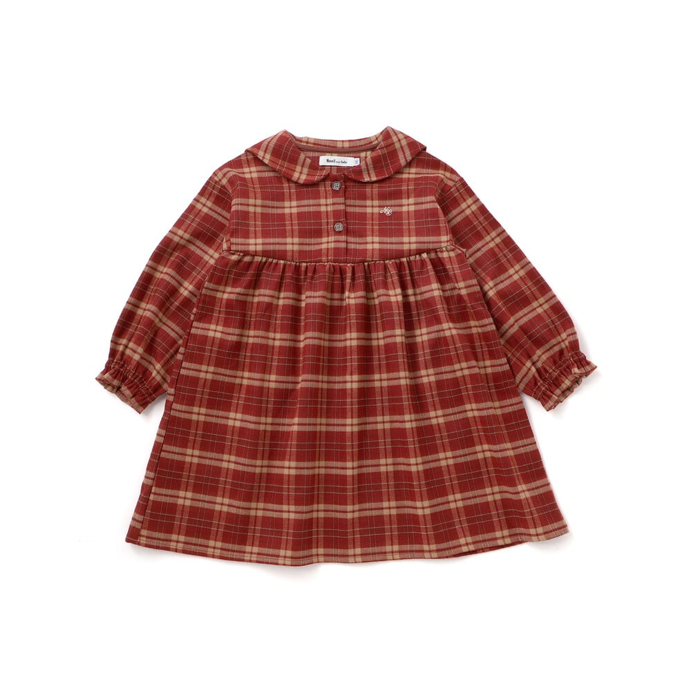 お揃い】チェック柄セーラー襟ワンピース(80~130cm)(80cm レッド系