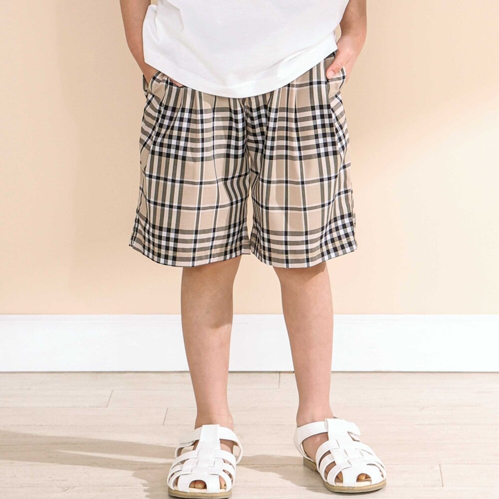 お揃い】チェック柄ボーダー柄ハーフパンツ(90~130cm)(90cm ネイビー系