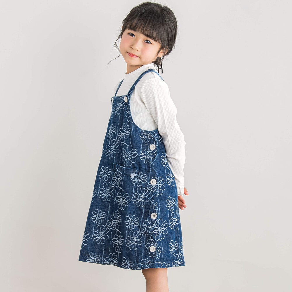 限定商品】【お揃い】花刺しゅうデニムジャンパースカート(95~150cm