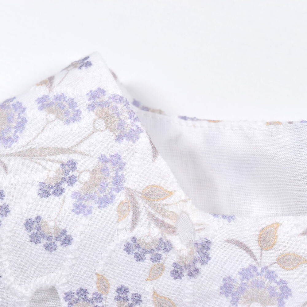 刺繍 花柄 二重 フリル 袖 ワンピース (95~150cm)(95cm パープル系
