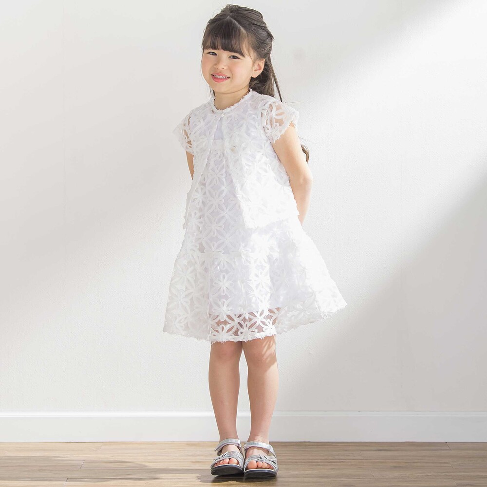 お揃い】立体花レースのワンピース+ボレロ3点セット(95~150cm)(95cm