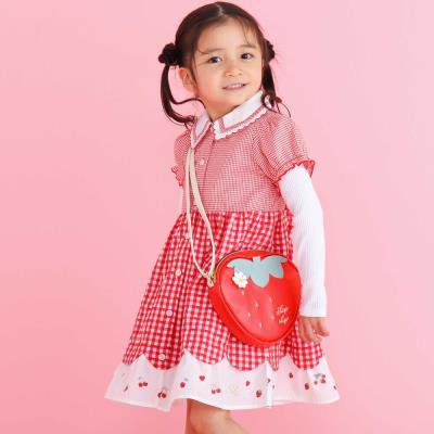 お揃い】ティアード襟付きチェック柄ワンピース(80~130cm)(80cm レッド