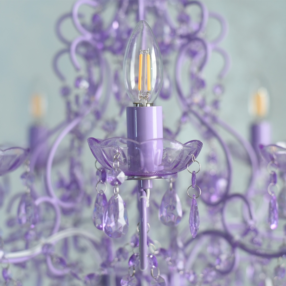 LED電球付 8灯 シャンデリア プリンセスラベンダー 簡単取付 幅66cm