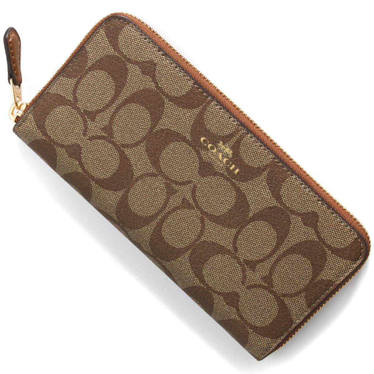 コーチ 長財布 財布 レディース シグネチャー カーキ&サドルブラウン