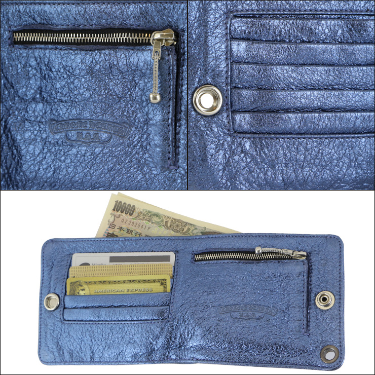 クロムハーツ1スナップクロスボタンウォレットブルーレザー|クロム