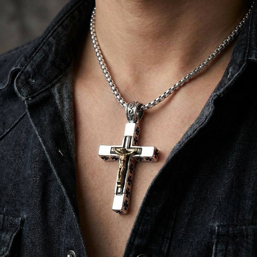 メンズ シルバー クルシフィックス ペンダント｜ゴールド＆アイアン