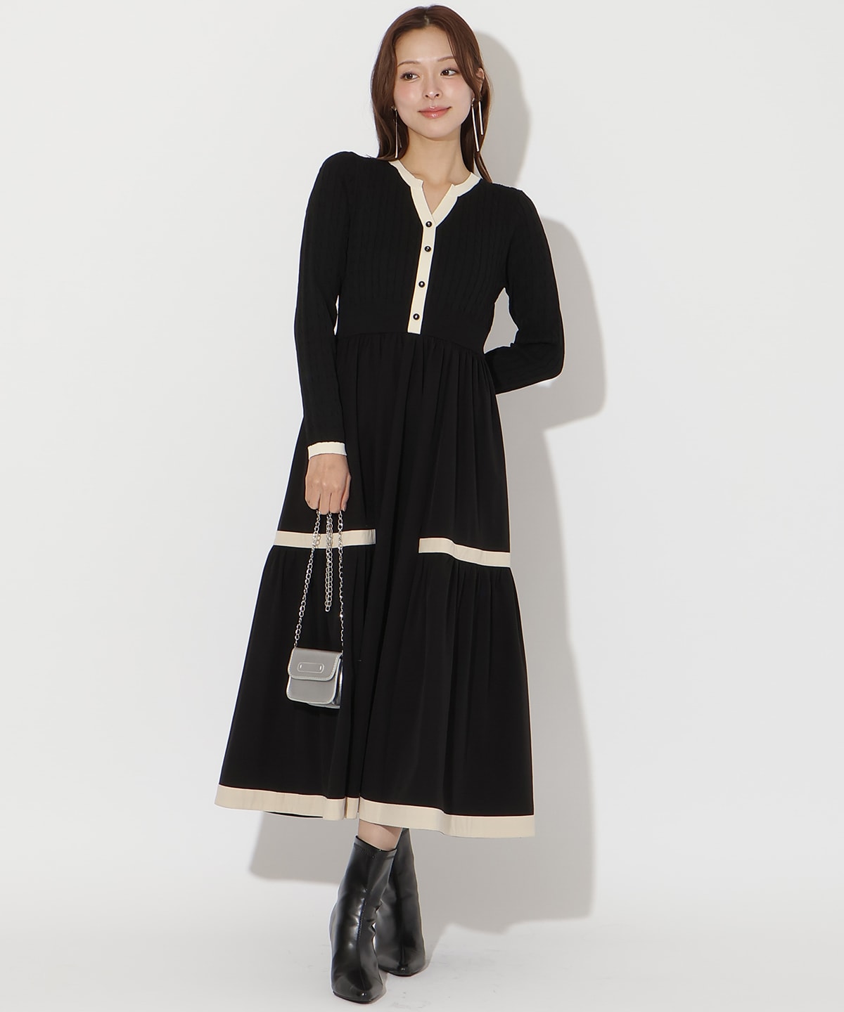 ケーブル編みニットドッキングワンピース(F アイボリー): AND COUTURE