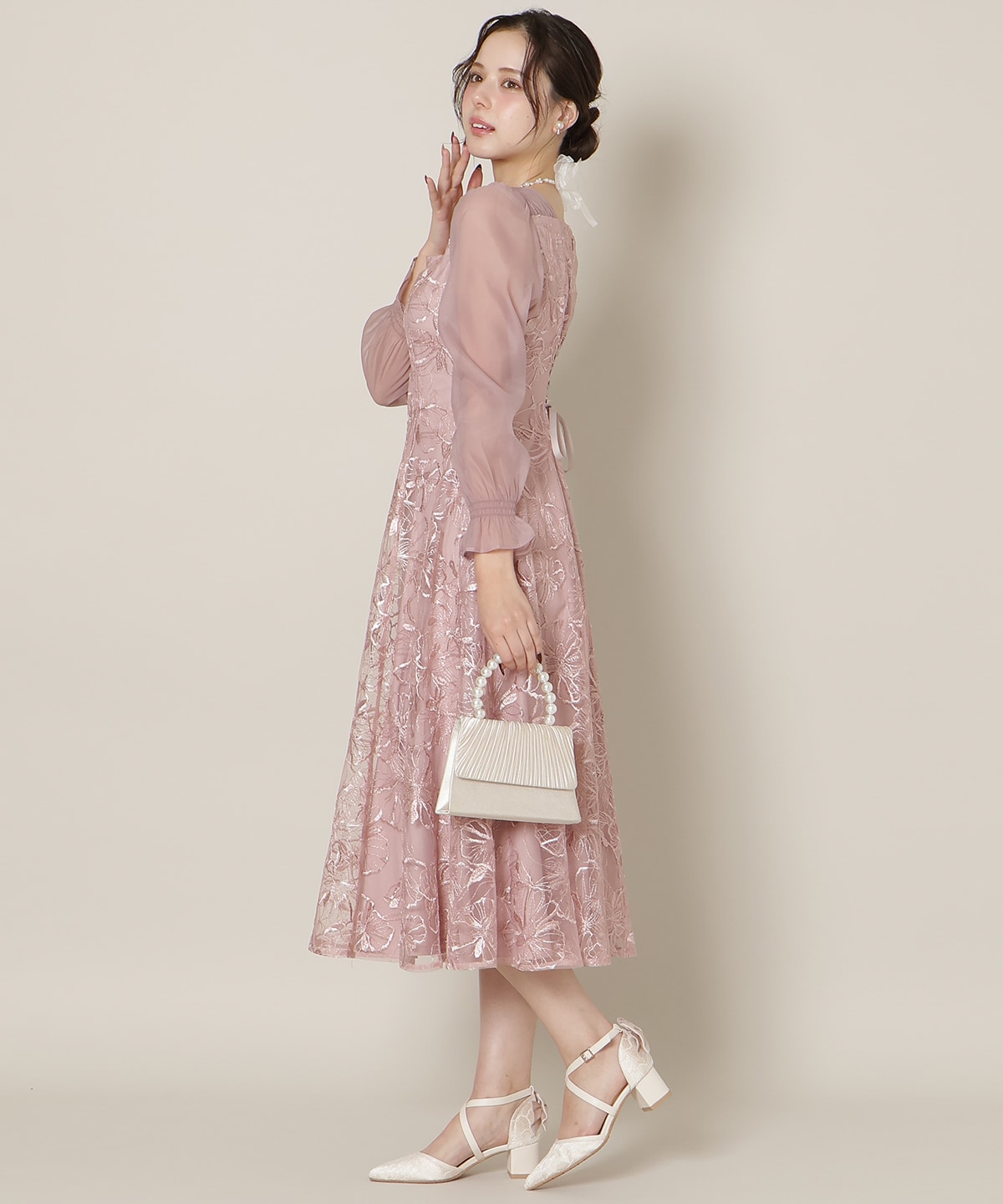 パネルラインフラワーレースワンピース(F ピンク): WILLSELECTION