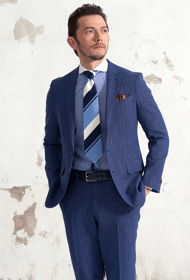 ネイビースーツ・ストライプのコーディネート（Loro Piana）｜N693011