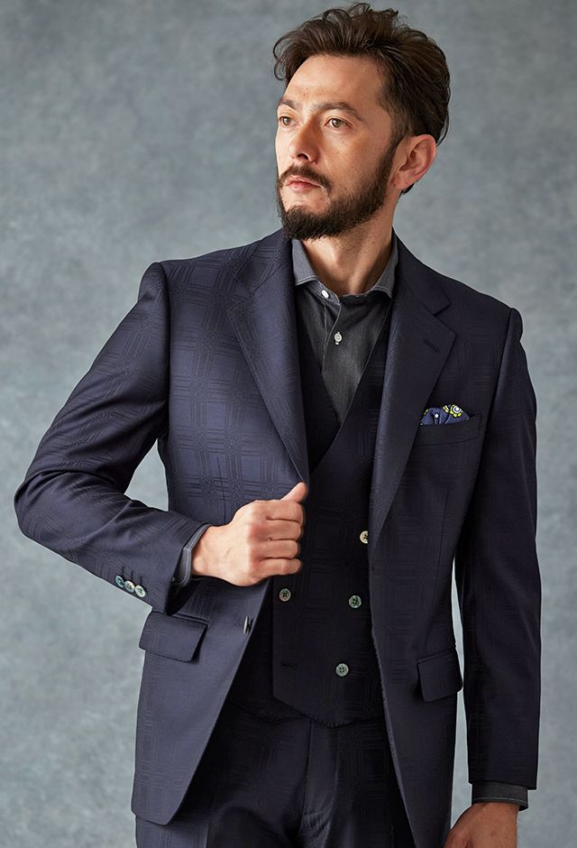 ネイビースーツ・チェックのコーディネート（REDA）｜3-718060-2